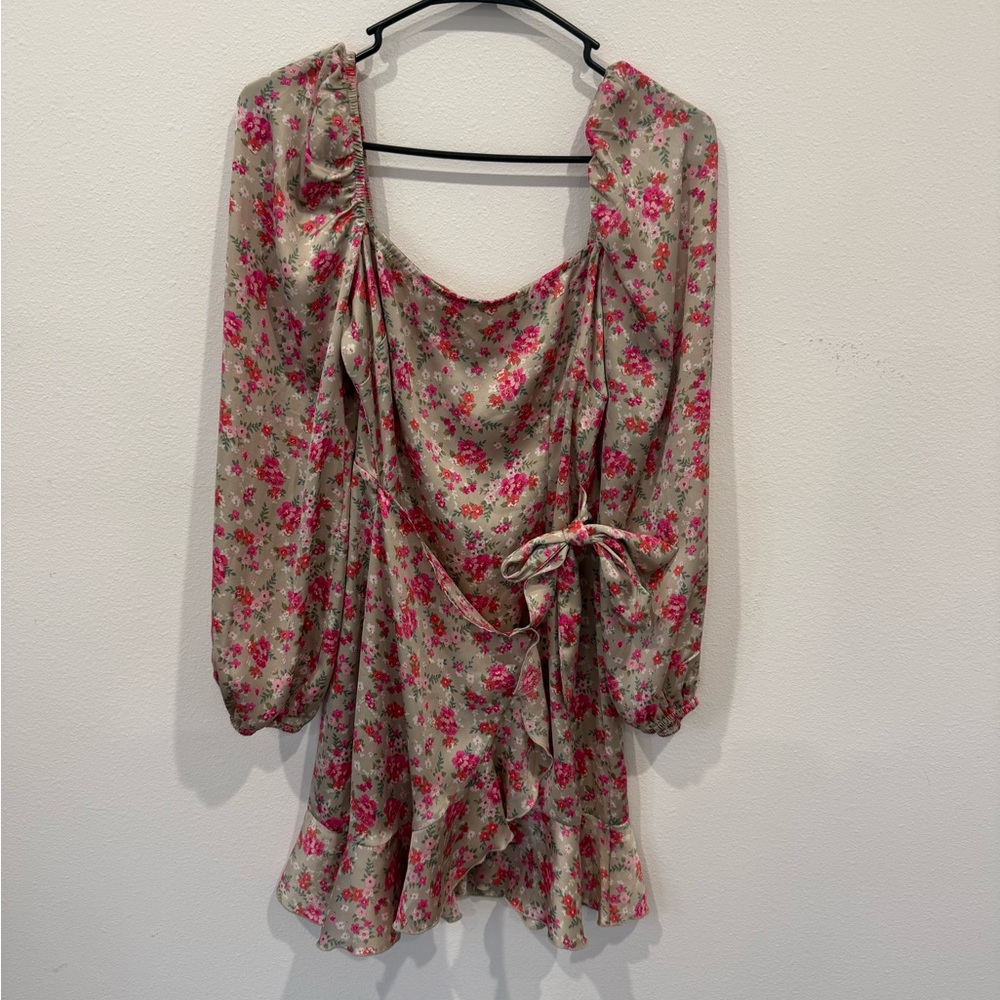 Francesca's Collections Floral Long Sleeve Dress - Pink and Cream